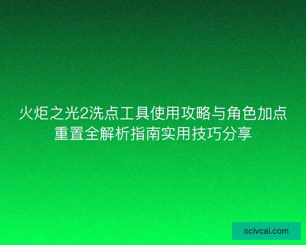 火炬之光2洗点工具使用攻略与角色加点重置全解析指南实用技巧分享